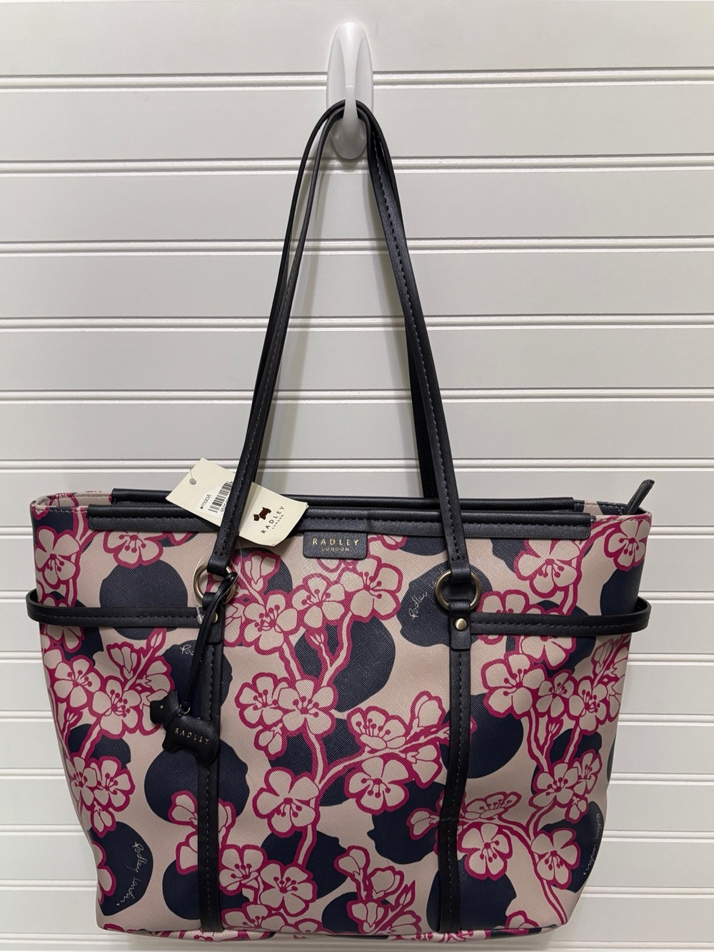 RADLEY LONDON Blossom Spot Floral Zip Top Canvas Shoulder Bag Tote Purse NEW
